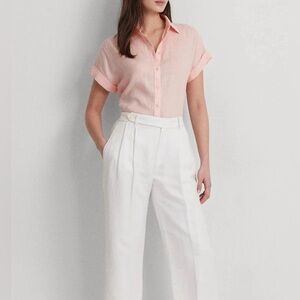 Lauren Ralph Lauren Relaxed Fit Linen Short-Sleeve Shirt in Pink Opal, Medium